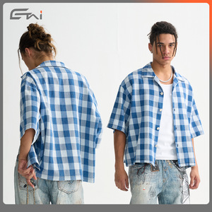 <span class=keywords><strong>Camisa</strong></span> de <span class=keywords><strong>Manga</strong></span> <span class=keywords><strong>Corta</strong></span> a Cuadros con Cuentas de Algodón Denim de Alta Calidad para <span class=keywords><strong>Hombre</strong></span>, Estilo Moderno, Marca Dreaming Lion - Product Image 4