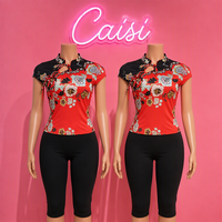 Nouvel ensemble décontracté deux pièces pour l'automne : T-shirt court imprimé et pantalon capri slim assorti