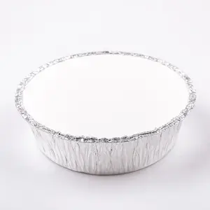 Household deep food grade round paper lid tin disposable food packaging trays baking aluminum foil coated bowl with lid