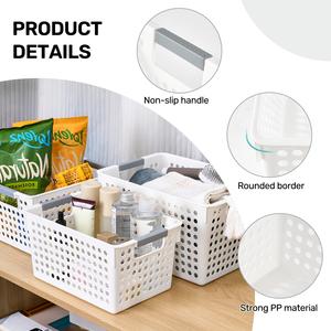 Plastic Storage Baskets Set 6PCS Ventilated Organizer <b>Bins</b> with Non-Slip Handles for Home & Office - Product Image 3