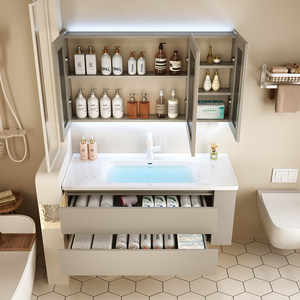 Nuevo mueble de baño con lavabo de cerámica integrado antivaho para lavarse la cara y las manos - Product Image 4