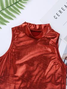Ropa de Baile Personalizada para Niñas de 8 a 14 Años, Top Corto Metálico con Cuello Alto y Falda, para Jazz, Baile de Salón, Danza Latina - Product Image 3