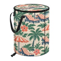 Poubelle extérieure pliable personnalisée avec chaises de resort, motif îles du Pacifique, couvercle zippé et poignées de transport