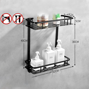 Estante de aluminio de alta calidad montado <span class=keywords><strong>en</strong></span> la pared, adhesivo negro de 2 capas, estantes de baño, estante de Caddy para ducha - Product Image 3
