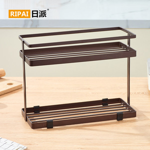 Ripai Double Layer <b>Spice</b> <b>Rack</b> With Wooden Lid Stackable <b>Kitchen</b> Storage Organizer For Seasoning Jar - Product Image 3