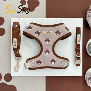 SinSky pas de traction tactique chien harnais luxe collier et laisse ensemble anti-dérapant réglable broderie chien harnais ensemble - Product Image 1