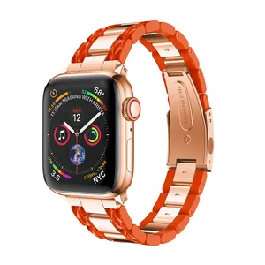 苹果手表树脂带新设计三串珠不锈钢带苹果手表44/40/42/38毫米系列7 6 5 4
