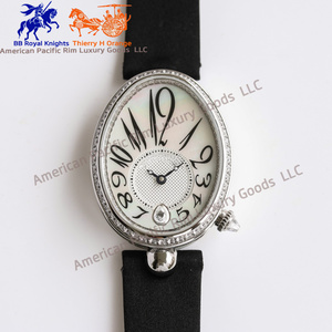 Montre à quartz de luxe sportive Bre-guet Antique pour femmes, bracelet en cuir véritable, boîtier ovale, cadran en cristal, affichage analogique, Ronda - Product Image 1