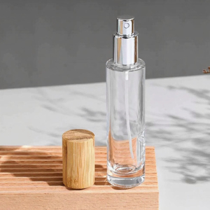 Botella de Perfume de vidrio transparente cilíndrica de alta calidad 30ml 50ml 100mL cuello de tornillo tapa de madera de bambú atomizador Uso de viaje - Product Image 5