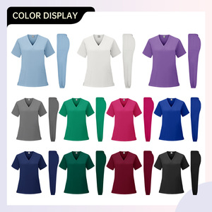 Women's V-Neck Scrub Set Quick Dry Multi Color Dental Nurse Uniform Split Set Woven Fabric S XXL - Product Image 3