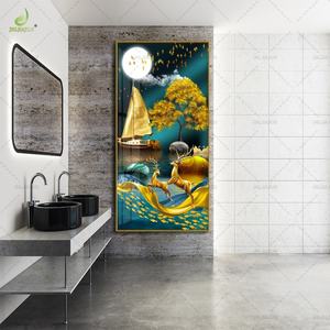 Oasis Iridiscente: Arte Mural de Porcelana de Cristal Fino, Ambiente de Lujo para Sala de Estar, Cuadros Colgantes con Luces LED - Product Image 4