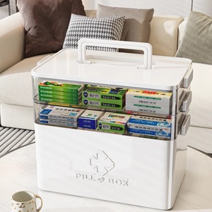 Grande boîte à médicaments domestique trousse de premiers soins portable à domicile boîte de rangement pharmaceutique <span class=keywords><strong>compartiment</strong></span>ée multicouche en plastique - Product Image 4
