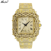 Jam Tangan Pria Missfox 2026 Fashion Mewah Emas Persegi Full Star Jam Tangan Pria Motif Bunga Quartz