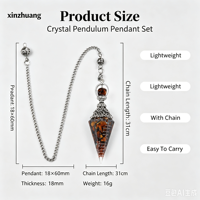 Pendentif pendule en pierre semi-précieuse naturelle 18*60mm, pendule de radiesthésie en cristal mélangé avec chaîne pour la divination et la méditation