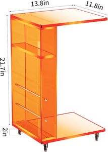 Oranje <span class=keywords><strong>C</strong></span>-Vormige Eindtafel Op Afsluitbare Wielen Doorzichtig Acryl Kleine Salontafel Voor Ruimtes Als Displayrek Bijzettafel Voor Sofa - Product Image 6