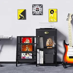 Jh-mech Máy nghe nhạc đứng với lưu trữ vinyl bền và mạnh mẽ đa chức năng 3-Tier Vinyl ghi lưu trữ giá