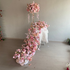 Décoration florale de mariage personnalisée, chemin de table, centre de table, rose artificielle en soie, hortensia, installation florale 3D pour événement, fête - Product Image 3