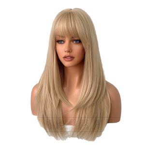 Perruque synthétique blonde dégradée avec <span class=keywords><strong>frange</strong></span> - Perruque longue et droite pour femme, aspect naturel, pour usage quotidien et fêtes, résistante à la chaleur - Product Image 5