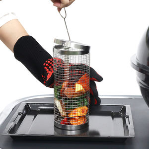 Cestas redondas para parrilla portátiles, tubo de red de metal de acero inoxidable, cesta para barbacoa, <span class=keywords><strong>cilindro</strong></span>, cesta para asar rodante - Product Image 3