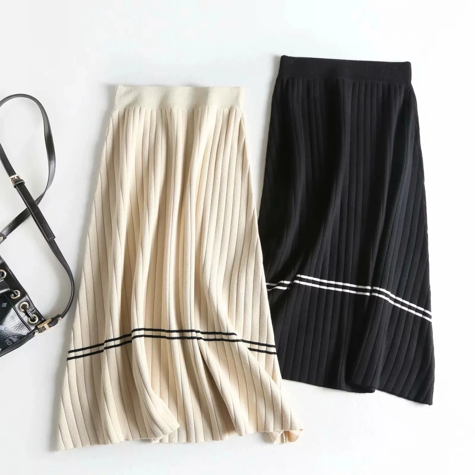 2019 High Waist Women Spring Skirts Vintage Knitting Women Long Skirt Faldas Jupe Femme Women Beige Black Skirt Saia