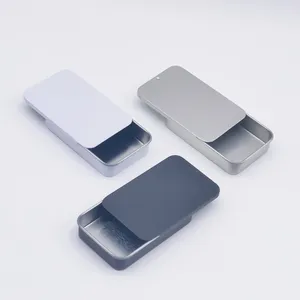 Small Rectangular White Black Slide Lid Metal Tin Can Containers for Cream Solid Perfume