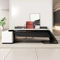 Bureau de direction en forme de L, laqué noir brillant de qualité E0, montage facile, design moderne, bureau de direction pour PDG et managers