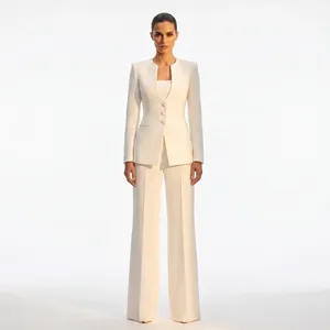 Ensemble tailleur trois pièces pour <span class=keywords><strong>femme</strong></span> : Blazer à col carré, pantalon large et bandeau – Élégant, luxueux, moderne, idéal pour le bureau et les occasions formelles – Jinyuan - Product Image 1