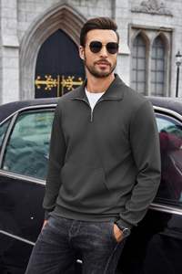 Chaqueta de Hombre Unisex de Corte Regular, Media Cremallera, Estampada, Manga Larga, Estilo Polo Informal, Cuello Alto Simulado, Otoño, Algodón, con Bolsillo - Product Image 2