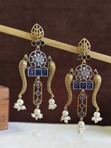 <b>Chandelier</b> <b>Earrings</b> Ethnic Style Brass <b>Fashion</b> Dangle with Pearl Drops for Weddings Parties Pearl Trendding <b>Earrings</b> Jewellery - Product Image 3