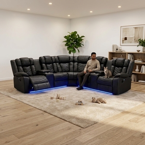 Canapé sectionnel inclinable moderne en similicuir beige avec fonction de relaxation électrique et console de rangement pour salon - Product Image 2