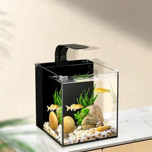 Yee - Aquário de vidro ultra transparente para aquários, mini tanque de plantas aquáticas ecológicas, aquário de mesa com luz LED para aquário e recife