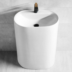 Ceramic Pedestal <b>Basin</b> <b>Round</b> Floor Standing Single Hole Faucet Mount Glossy Finish Bathroom Sink - Product Image 1