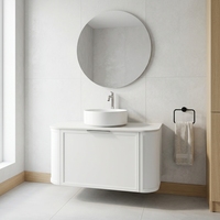 Kabinet Kamar Mandi Modern Menggantung, Kayu Lapis Putih Matte, Laci dengan Tempat Warna, Tanpa Wastafel, Proyek Hotel Custom