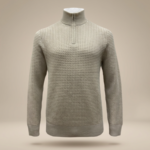 Suéter de Punto Trenzado Jacquard de Lana Merino Extrafina Premium para Hombre FW23, Cuello Mao Personalizado con Media Cremallera, Grueso, de Secado Rápido, para Invierno - Product Image 3
