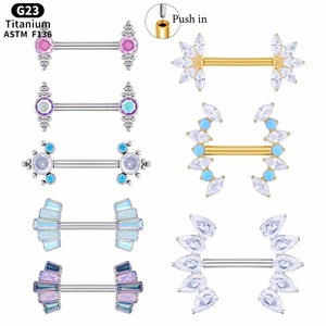 <span class=keywords><strong>Piercing</strong></span> de pezón de titanio G23 ASTM F136 14G, anillo de barra dorado 14G con circonita cúbica marquesa y ópalo, <span class=keywords><strong>piercing</strong></span> de seno <span class=keywords><strong>para</strong></span> niños - Product Image 1