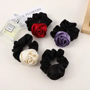 Korean Handmade Satin Rose Bow Hair Lead With High Stretch Tie Hair Jewelry Headband