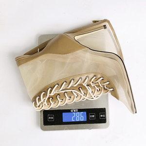 Bottes longues à talons hauts pour femme, grande taille 48, en maille, motif léopard, à lacets sur le devant, avec fermeture éclair arrière, pour l'été - Product Image 6