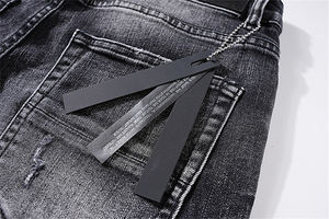 النسخة الصحيحة نمط AM الجينز الرجعية للرجال عالية الشارع ممزق غسلها المتعثرة منتصف الخصر مستقيم الجينز السراويل العلامة التجارية العصرية - Product Image 6