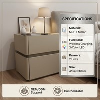 Table de Chevet Intelligente Miroir 2 Tiroirs Recharge Sans Fil Éclairage LED Moderne Multifonctionnelle en MDF Prix Usine