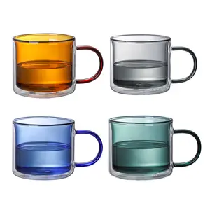 Tazza da caffè in vetro a doppia parete ad alto contenuto di borosilicato tazza in vetro colorato con manico