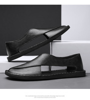 Livraison rapide Sandales en cuir véritable pour hommes, respirantes, grande taille, été