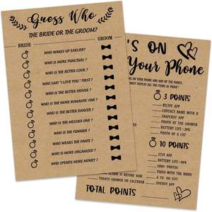 Juego de Cartas de Actividades Divertidas de Papel Kraft con el Título '¿Quién Conoce a los Novios?' para Bodas, Despedidas de Soltera y Fiestas - Product Image 5