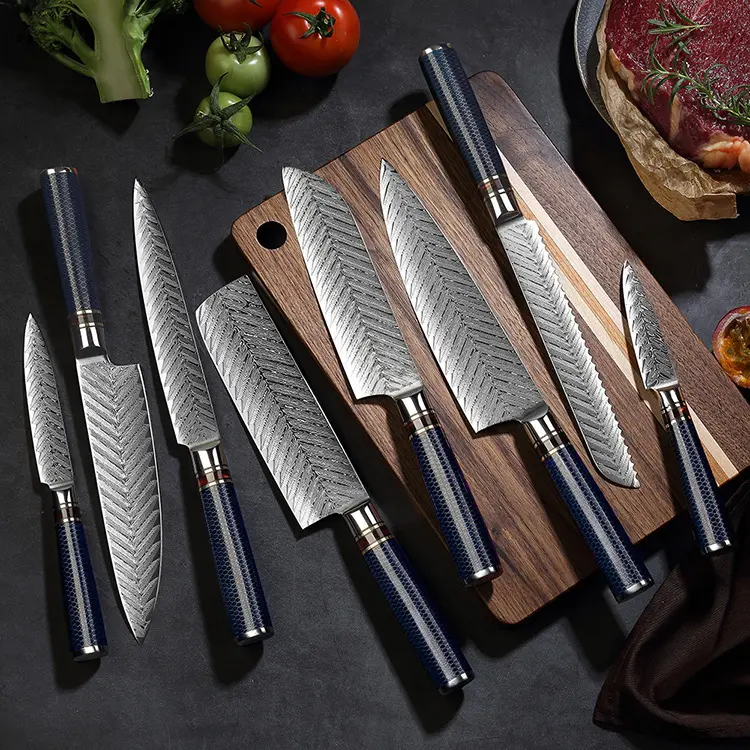 Kitchen knife set Damascus steel chef kitchen knife slicing fruit with wooden handle knife