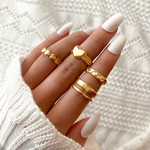 Heart Shape <b>Gold</b> Plated Alloy <b>Rings</b> <b>Set</b> for Women Daily Wear Cute Fashion Jewelry Gift Inlay-Free No Setting - Product Image 1