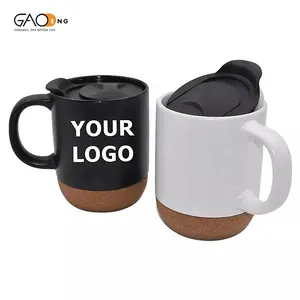 Taza de café de cerámica de 14oz con fondo de corcho y tapa a prueba de derrames para hombres y mujeres, taza grande personalizada con base de corcho para café