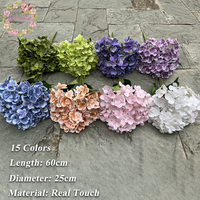 Fournisseur de fleurs pour décoration de mariage, bouquet de fleurs d'hortensia en latex de qualité supérieure, 5 têtes, fleurs artificielles au toucher réel