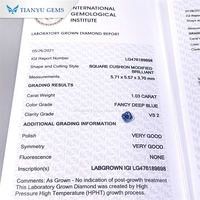 Tianyu Gems Diamant synthétique certifié IGI de 1,03 ct, taille coussin carrée bleu foncé fantaisie, à changement de couleur
