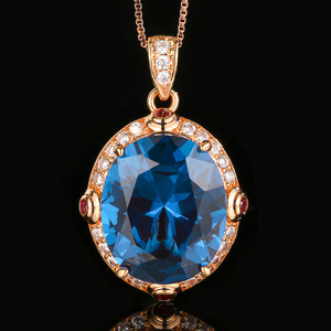 Fashion 14K Gold Filled Eco-friendly Copper Rose Gold Plated Oval Cut Imitation <b>Ruby</b> Sapphire Rings and <b>Necklace</b> Jewelry Set - Product Image 4