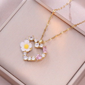 Collier Cœur et Fleur en Acier Inoxydable Luxe <span class=keywords><strong>L</strong></span>éger, Micro-incrusté <span class=keywords><strong>de</strong></span> Zircons, Idéal pour Fiançailles, Mariage et Fêtes - Product Image 2