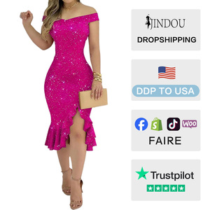 Nuovo Abito da Donna Multicolore 2026 Elegante Estivo Senza Spalline Senza Maniche con Paillettes e Volant Irregolari per Feste Serali - Product Image 2